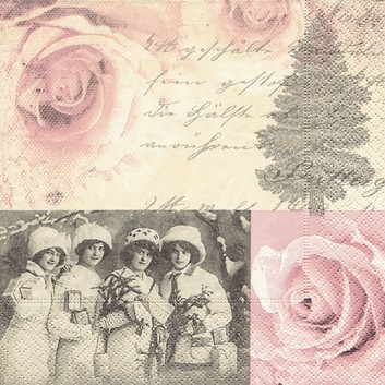  Paper + Design Weihnachts-Servietten; 33 x 33 cm; Four ladies; rosa-creme-grau; 600033; 3-lagig; 1/4 Falz (quadratisch); Zelltuch 