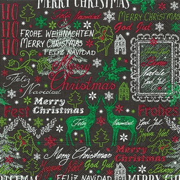  Paper + Design Weihnachts-Servietten; 33 x 33 cm; Cardboard greetings; rot-grün-weiß auf schwarz; 600044; 3-lagig; 1/4 Falz (quadratisch); Zelltuch 