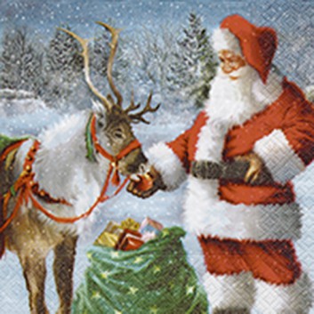  Paper + Design Weihnachts-Servietten; 33 x 33 cm; Thank you: Nikolaus mit Rentier; blau; 600070; 3-lagig; 1/4 Falz (quadratisch); Zelltuch 