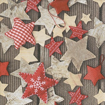  Paper + Design Weihnachts-Servietten; 33 x 33 cm; Handmade stars: Handgemachte Sterne; bunte Sterne auf Natur; 600109; 3-lagig 