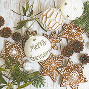  Paper + Design Weihnachts-Servietten; 33 x 33 cm; Natural arrangement: Fotomotiv Gebäck; weiß-braun-grün; 600130; 3-lagig; 1/4 Falz (quadratisch) 