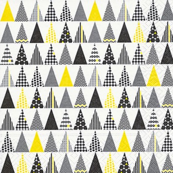  Paper + Design Weihnachts-Servietten; 33 x 33 cm; Pattern trees: W-Musterbäume; schwarz-gelb auf weiß; 600140; 3-lagig; 1/4 Falz (quadratisch) 