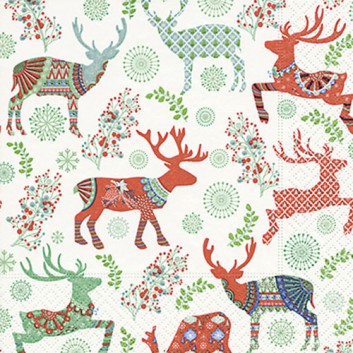  Paper + Design Weihnachts-Servietten; 33 x 33 cm; Stag pattern: Hirschmuster bunt; bunt; 600153; 3-lagig; 1/4 Falz (quadratisch); Zelltuch 