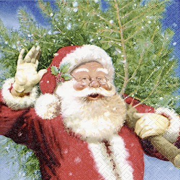  Paper + Design Weihnachts-Servietten; 33 x 33 cm; Here comes the tree: Nikolaus mit Tanne; dunkelblau; 600209; 3-lagig; 1/4 Falz (quadratisch) 