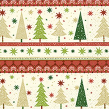  Paper + Design Weihnachts-Servietten; 33 x 33 cm; Simple Xmas trees: Tannenbäume; creme-rot-grün; 600229; 3-lagig; 1/4 Falz (quadratisch); Zelltuch 