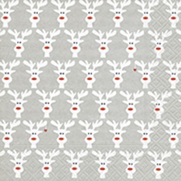  Paper + Design Weihnachts-Servietten; 33 x 33 cm; Elk parade: Freches Elchgesicht, modern; silber-weiß-rot; 600237; 3-lagig; 1/4 Falz (quadratisch) 