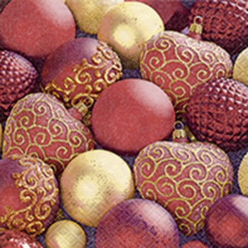 Paper + Design Weihnachts-Servietten; 33 x 33 cm; Shiny red baubles: Fotomotiv Kugeln; rosé-gold; 600248; 3-lagig; 1/4 Falz (quadratisch); Zelltuch 