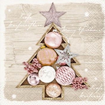  Paper + Design Weihnachts-Servietten; 33 x 33 cm; Framed baubles: Fotomotiv Kugelbaum; rosa-rustikal; 600266; 3-lagig; 1/4 Falz (quadratisch) 