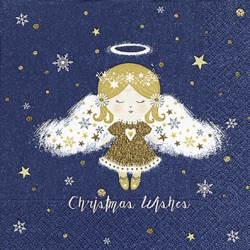  Paper + Design Weihnachts-Servietten; 33 x 33 cm; Peaceful angel: Engel + Text; dunkelblau; 600280; 3-lagig; 1/4 Falz (quadratisch); Zelltuch 