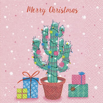  Paper + Design Weihnachts-Servietten; 33 x 33 cm; Decorated cactus + Text; rosa-pink; 600282; 3-lagig; 1/4 Falz (quadratisch); Zelltuch 