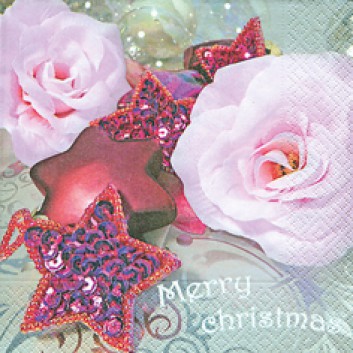 Paper + Design Weihnachts-Servietten; 33 x 33 cm; Starligth roses; rosa-rot; 60744; 3-lagig; 1/4 Falz (quadratisch); Zelltuch 