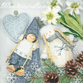  Paper + Design Winter-Servietten; 33 x 33 cm; Winter love; weiß-grau; 60747; 3-lagig; 1/4 Falz (quadratisch); Zelltuch 