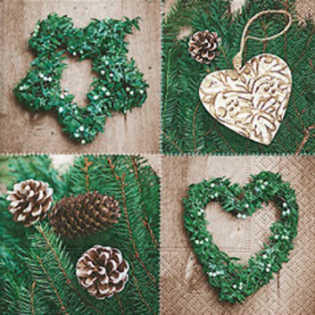  Paper + Design Weihnachts-Servietten; 33 x 33 cm; xmas garlands; grün-braun; 60772; 3-lagig; 1/4 Falz (quadratisch); Zelltuch 