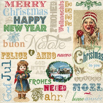  Paper + Design Weihnachts-Servietten; 33 x 33 cm; Vintage Xmas; bunt auf creme; 60799; 3-lagig; 1/4 Falz (quadratisch); Zelltuch 