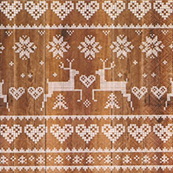  Paper + Design Weihnachts-Servietten; 33 x 33 cm; Pattern on wood; weiß auf braun; 60876; 3-lagig; 1/4 Falz (quadratisch); Zelltuch 