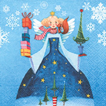  Paper + Design Weihnachts-Servietten; 33 x 33 cm; Gifts are welcomed; bunt auf blau; 60898; 3-lagig; 1/4 Falz (quadratisch); Zelltuch 