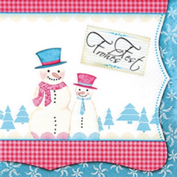  Weihnachts-Servietten; 33 x 33 cm; Snowman Friends; blau-weiß; 611308; 3-lagig; 1/4 Falz (quadratisch); Zelltuch 