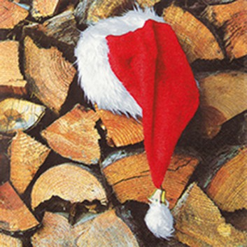  HomeFashion Weihnachts-Servietten; 33 x 33 cm; Work Break; rot-weiß auf Holz; 611402; 3-lagig; 1/4 Falz (quadratisch); Zelltuch 