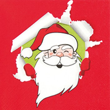  Weihnachts-Servietten; 33 x 33 cm; Funny Santa; rot-weiß; 611443; 3-lagig; 1/4 Falz (quadratisch); Zelltuch 