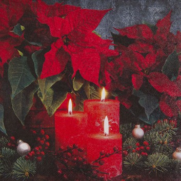  HomeFashion Weihnachts-Servietten; 33 x 33 cm; Candlelight Poinsettia (Weihnachtsstern); rot-grün; 611600; 3-lagig; 1/4 Falz (quadratisch) 
