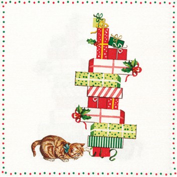  HomeFashion Weihnachts-Servietten; 33 x 33 cm; Cats and Presents: Katzen und Päckchen; bunt; 611927; 3-lagig; 1/4 Falz (quadratisch); Zelltuch 