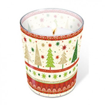  Paper + Design Weihnachts-Dekor-Windlicht; Simple Xmas trees: Tannenbäume; creme-rot-grün; ca. 8,5 x 10 cm (Durchmesser x Höhe); rund 