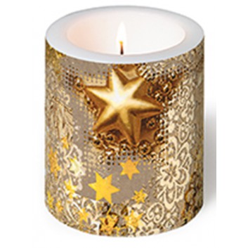  Paper + Design Weihnachts-Dekor-Kerze; Gold rush; gold; Ø 9 cm, Höhe 10 cm; in Folie verpackt 