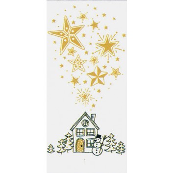  Braun & Company Weihnachts-Design-Taschentücher; Winterhaus (Haus, Schneemann, Sterne); 1043; 22 x 21 cm; 1/8 gefalzt auf 11 x 5,5 cm 