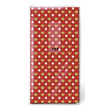  Paper + Design Weihnachts-Design-Taschentücher; Mini patterns red: Mini Sterne & Herzen; 01423; 22 x 21 cm; 1/8 gefalzt auf 11 x 5,5 cm 