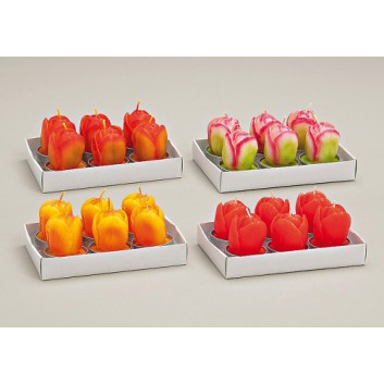  Teelichtkerzen; Tulpen; rot / orange; ca. 4 x 6 cm; 6er Set 