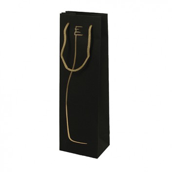  1er Sekt - Flaschentragetasche; 12 + 9 x 39 cm; für; Flasche; schwarz; Goldprägung 