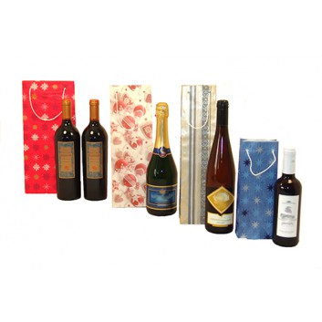  Sortierte Flaschentragetasche mit Kordel; 4 Formate; für Piccolo / 1er Wein / 1er Sekt / 2er; sortierte Weihnachts-Motive; Pack a 25 Stück 