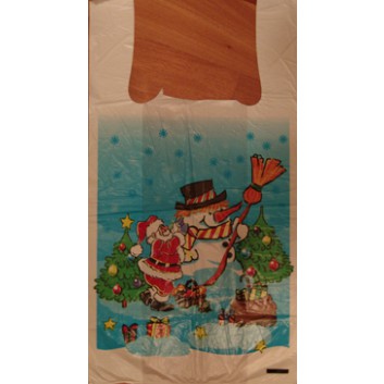  Weihnachts-Hemdchen-Tragetasche; 25 + 12 x 47 / 30 + 18 x 55 cm; Schneemann+Nikolaus; bunt auf weiß; HDPE; Druck 1-seitig, geblockt 