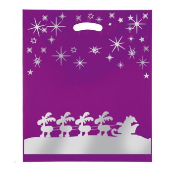  Weihnachts-Griffloch-Tragetasche; 38 + 10 x 45 cm; Rentier; lila; ca. 51 my; LDPE; transluzent, verstärktes Griffloch 