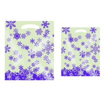  Winter-Griffloch-Tragetasche; 30 +10 x 35 cm / 37 + 10 x 45 cm; Eiskristall; violett-creme; ca. 51 my; LDPE; transluzent, verstärktes Griffloch 
