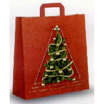  Weihnachts-Papiertragetasche; 27 + 12 x 37 cm / 36 +12x41 cm; Pino; rot-grün; gedrehte Papierkordel; Papier; Breite + Boden-/Seitenfalte x Höhe 