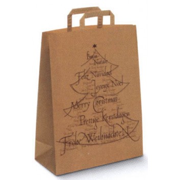  Weihnachts-Papiertragetasche; 26 + 10 x 33 cm; Weihnachtsbaum; naturbraun; glatter Papiergriff; Papier; ca. 80 g/qm 
