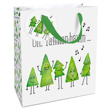  Braun & Company Weihnachts-Exclusiv-Tragetasche; 18 + 8 x 21 cm; Swinging Trees: Lustige Tannenbäume; grün-weiß-schwarz 