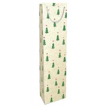  Braun & Company 1er Graspapier-Weihnachts-Flaschentasche; 90 + 70 x 360 mm; für 1 Weinflasche; Tiny Trees: Tannenbäumchen 