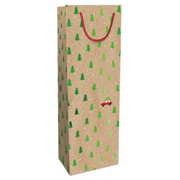  Braun & Company Weihnachts-Exclusiv-Tragetasche, Flasche; 12 + 8 x 37 cm; für 1 Flasche Sekt; Little Red Car; grün auf natur 