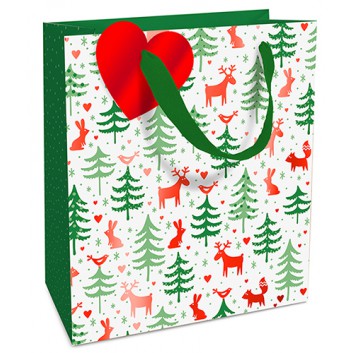  Braun & Company Weihnachts-Exclusiv-Tragetasche; 18 + 8 x 21 cm; Forest Friends: Rentier & Tannen; rot-grün-weiß 