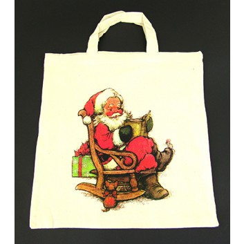  Weihnachts-Baumwolltragetasche; ca. 38 x 42 cm; Nikolaus im Schaukelstuhl (1-seitig); rot auf natur; 2 kurze Henkel - natur 