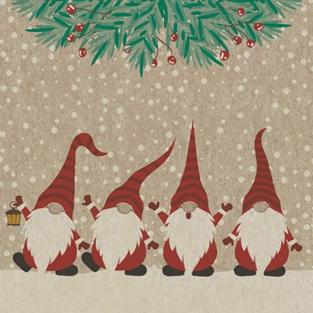  Paper + Design Recycling Weihnachts-Servietten; 33 x 33 cm; Happy Santas: Weihnachtswichtel; rot-schwarz-grün auf Natural; #193667; 2-lagig 