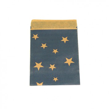  Weihnachts-Papier-Flachbeutel; ca. 9,5 x 13 cm; Sterne; blau; Kraftpapier, braun 