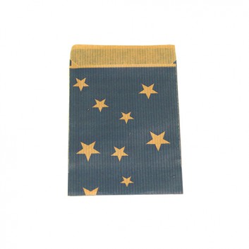 Weihnachts-Papier-Flachbeutel; ca. 9,5 x 13 cm; Sterne; blau; Kraftpapier, braun 