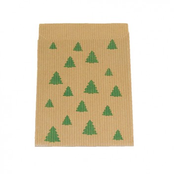  Weihnachts-Papier-Flachbeutel; ca. 9,5 x 13 cm; Bäume; braun, Bäume grün; Kraftpapier, braun 