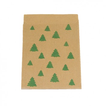  Weihnachts-Papier-Flachbeutel; ca. 9,5 x 13 cm; Bäume; braun, Bäume grün; Kraftpapier, braun 