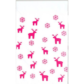  Weihnachts-Papier-Flachbeutel; 13 x 18 cm; Elche; weiß-rot; Kraftpapier, weiß 