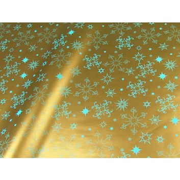  Weihnachts-Papier-Flachbeutel; 17,5 x 21,5 cm; Eiskristalle; gold-türkis; Kraftpapier, weiß glatt 