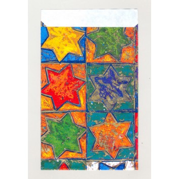  Weihnachts-Papier-Flachbeutel; 12 x 18 cm; bunte Sterne; bunt; Präsentpapier 